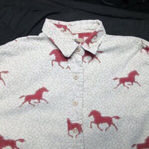 Vintage Barn Fly Horse Silhouette Horseshoe Button Shirt